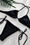 Women's Stylish Black Side-Tie Thong Triangle Bikini Swimsuit Set
