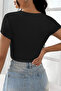 Women's Elegant Touch Black Half Sleeve Solid Collar Crop Top Blouse