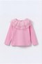 Girl's Cotton Pack Pink Tulle Flounce Collar Blouse - Gold Striped Detail