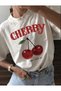 Cherry Happy Have a Nice Day Printed Premium Oversized T-Shirt
