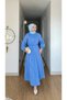 Knitted Belt Piece Eyelet Embroidery Dress - 3