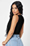 Women's Elegant Touch Black Square Neck Crop Top Blouse