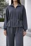 Modal Fabric Zippered Waist Ruched Baggy Pants Casual Sports Set - 2