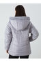 Gray Hooded Women's Puffer Jacket - 3