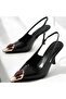 Stone Detailed Patent Leather Open Back Shoes Heeled Shoes