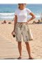 Women's Italian Mink Bermuda Shorts with Elastic Waist, Appliqué and Sequin Detail C Pocketed - 2