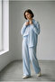 Women's Thin Strawberry Fabric Shirt and Pants Two-Piece Set - Blue - 4