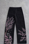 Night Blossom Sakura Flower Knight Embroidered Black Oversized Lace-Up 3 Yarn Sweatpants - 4
