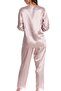 Women's Lace Detailed, Long Sleeve Satin Pajama Set - 3