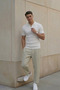 Men's Textured Corded Fabric Knitwear T-Shirt White - Polo Collar, Half Zipper, Fit, Summer, Knitted - 6