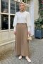 Beige Pleated Skirt with Hidden Elastic Waistband - 2
