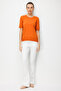 Women's Crew Neck Blouse Striped with Side Buttons Fine Knit Blouse Orange - 5