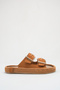 Women's Tan Matte Orthopedic Sole Double Buckle Straw Slipper - 6