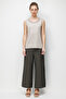 Women's Crew Neck Collar Chain Strap Combed Cotton T-Shirt Beige - 5