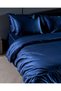 Thalie Family Size 100% Cotton Striped - 300Tc Satin Bed Sheet Pieces Duvet Cover Set - Navy Blue - 2