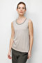 Women's Crew Neck Collar Chain Strap Combed Cotton T-Shirt Beige - 3