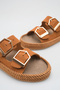 Women's Tan Matte Orthopedic Sole Double Buckle Straw Slipper - 3