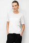 Women's Crew Neck Blouse Striped with Side Buttons Fine Knit Blouse Bone