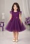 Tulle Piece Girls' Evening Dress with Sleeves, Party Dress, Silvery