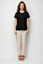Women's Crew Neck Embroidered Low Sleeve Combed Cotton T-Shirt Black - 5
