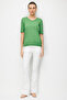 Women's V-Neck Lace-Like Knit Short Sleeve Fine Knit Blouse Moss - 5