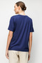 Women's V-Neck Collar Embroidered Combed Cotton T-Shirt Navy Blue - 4