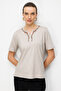 Women's Open Collar Floral Embroidered Combed Cotton T-Shirt Beige