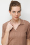 Women's Polo Neck Openwork Thin Knitwear Blouse Moka - 3