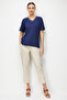 Women's V-Neck Collar Embroidered Combed Cotton T-Shirt Navy Blue - 3