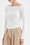 Women's Off-The-Shoulder Fluffy Detailed Long Sleeve Design Blouse - 6