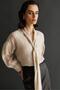4839 Women's V-Neck Drapey Blouse with Scarf Detail Cream - 6