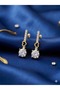 3S Steel Row of Stones and Heart Figured Dangle Solitaire Earrings - 2