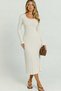 Stone Color Bodycon Corded Fabric Knitwear Midi Women's Dress Mg2691
