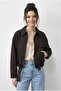 Women's Brown Oversize Belt Detailed Zippered Lined Denim Bomber Jacket 2917 60286040 - 4