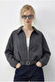 Women's Anthracite Oversize Belt Detailed Zippered Lined Bomber Jacket 2911 60286013 - 4