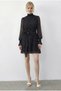Women's Black Polka Dot Gipeli Sleeve Detailed Belted Lined Mini Dress 0986 60286031