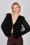 Women's Blouse with Tie-Detail Ruffles on the Front - Black - 4