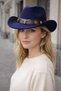 Premium Festival Beach Rave Hat with Leather Stripes and Bull Figure - Navy Blue