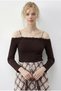 Women's Bitter Brown Strappy Lace Detailed Madonna Collar Blouse 1064 60286037 - 2