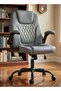 Ergonomic Office Chair for Work from Home, PU Leather Desk Chair with Flip-Up Armrests (Grey)