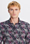 Men's Black Red 100% Cotton Slim Fit Slim Fit Large Italian Collar B Printed Shirt - 4