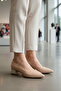 Beige Wrinkled Stone Embellished Women's Heeled Shoes - 3