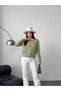 Lace Detailed Crew Neck Long Sleeve Premium Green Knitwear Cardigan