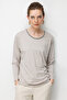 Women's Round Neck Collar Chain Trim Combed Cotton Blouse Beige - 4