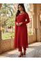 Red Faux Georgette Top Plazzo & Dupatta - HRT7426 - Red - 2