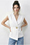 Women's White Stylish Buttoned Belted Woven Vest 11145 60283987 - 3