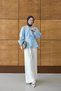 Women's Scarf Collar Detail Short Shirt Blue - 4