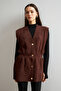 Women's Bitter Brown Gold Button Detailed Soft Vest - 5