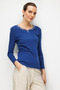 Women's Zero Collar Embroidered Collar and Sleeves P Cotton U Combed Cotton Blouse Navy Blue - 3