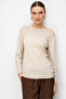 Women's Crew Neck Patterned Long Sleeve Fine Knit Blouse Beige - 5